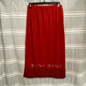 DRAPERS & DAMONS / Red Linen Blend Embroidered Maxi Skirt Size L